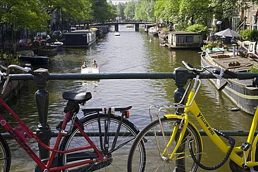 自行车,桥,上方,运河,阿姆斯特丹,荷兰