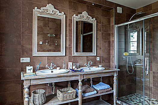盥洗盆,相似,水槽,华丽,镜子,靠近,光滑,淋浴,区域