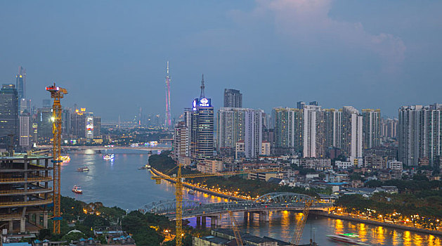 中国广东广州越秀区珠江夜景与海珠桥景观