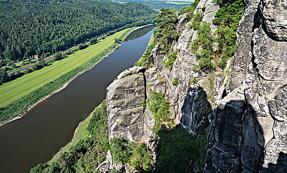 砂岩,山,国家公园,撒克逊瑞士,萨克森,瑞士,视点,看,上方,易北河,德国,大幅,尺寸