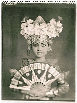 印度尼西亚,巴厘岛,雷贡舞,满,服饰,拿着,扇子