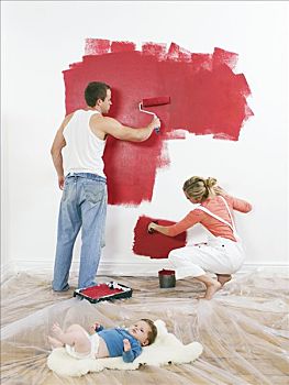 伴侣,绘画,墙壁,婴儿,地板