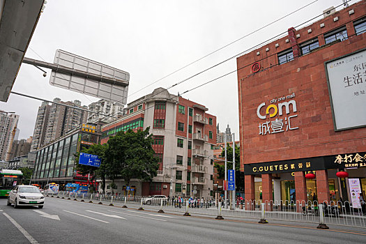 阴天的羊城广州中山路北京路步行街附近建筑