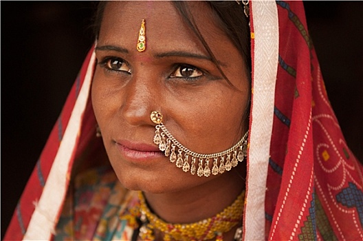 头像,传统,印度,女性,思考
