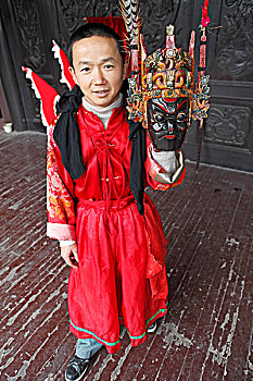 面具,舞者,庙宇,拿着,传统面具,青岩,贵州,省,中国,亚洲