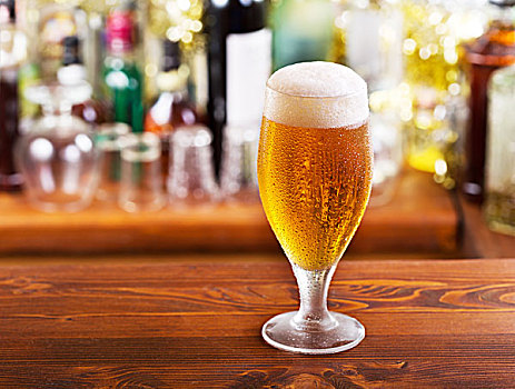 寒冷,玻璃杯,啤酒,酒吧