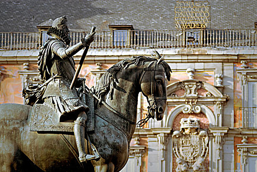 雕塑,马约尔广场,背影,马德里,西班牙,欧洲
