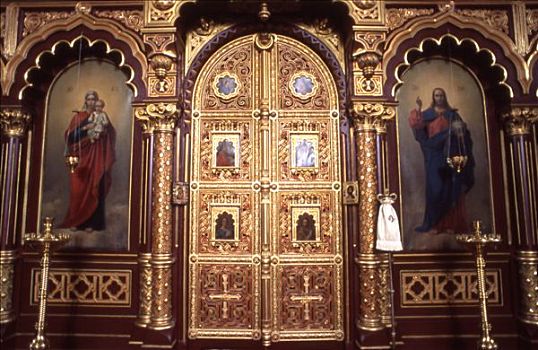 立陶宛,维尔纽斯,东正教,神圣,特写,雕刻,金色,门,绘画