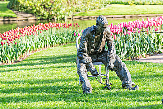 雕塑,一个,男人,郁金香,库肯霍夫花园,荷兰南部,省,荷兰