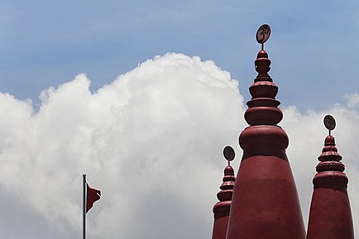 红色,角塔,印度人,庙宇,上面