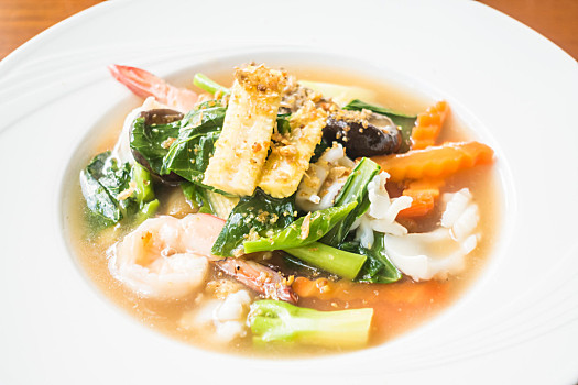 美味,油炸,面条,海鲜,蔬菜