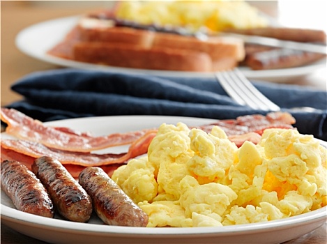早餐,食物,香肠,炒蛋,熏肉
