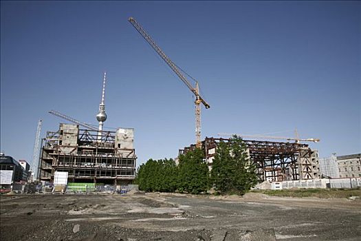 电视塔,后面,建筑起重机,柏林,德国,欧洲