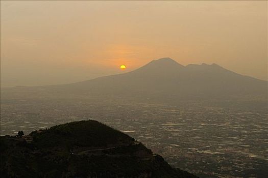 剪影,山峦,日落,山,维苏威火山,那不勒斯,坎帕尼亚区,意大利