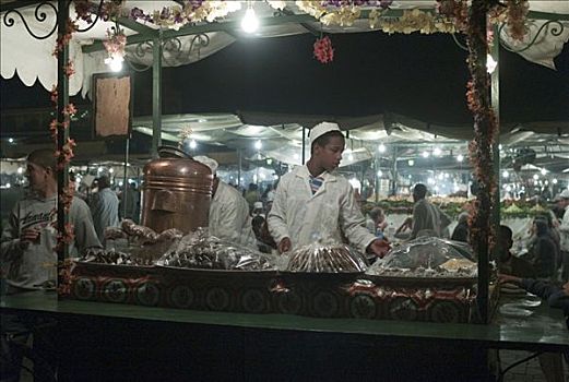 小吃店,著名,中世纪,市场,麦地那,马拉喀什,摩洛哥,北非