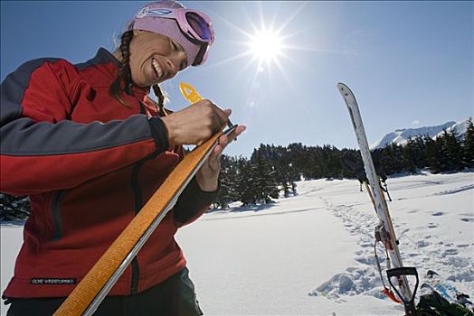女人,边远地区,滑雪,阿拉斯加,冬天