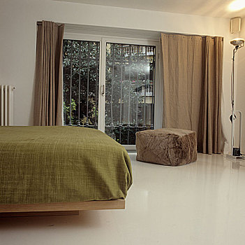 卧室,床,绿色,床罩,褐色,帘