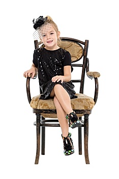 小女孩,坐,老式,椅子