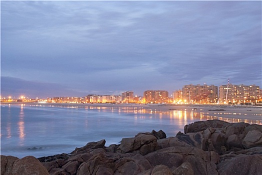 长时间曝光,海滩,城市,葡萄牙