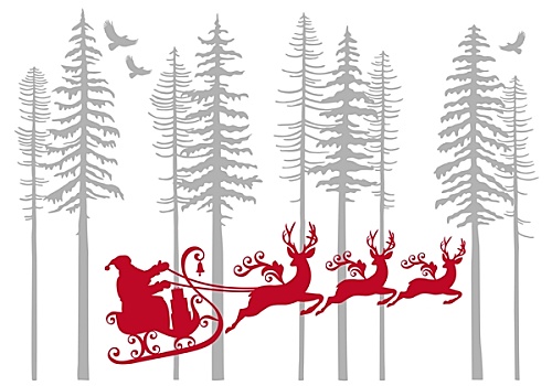 圣诞老人,驯鹿,冷杉,树林,矢量