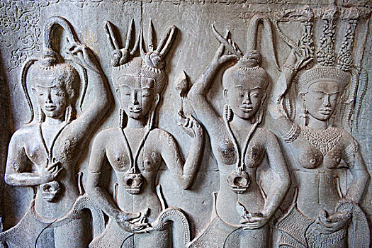 柬埔寨,收获,吴哥窟,庙宇,雕刻,飞天仙女,舞者