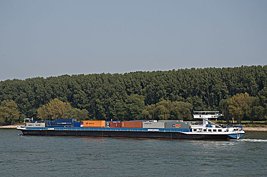 驳船,容器,船,莱茵河,河,靠近,北莱茵威斯特伐利亚,德国,欧洲