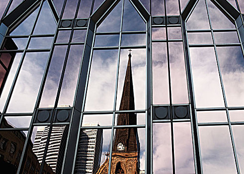 教堂,反射,建筑,高层建筑,蒙特利尔,魁北克,加拿大