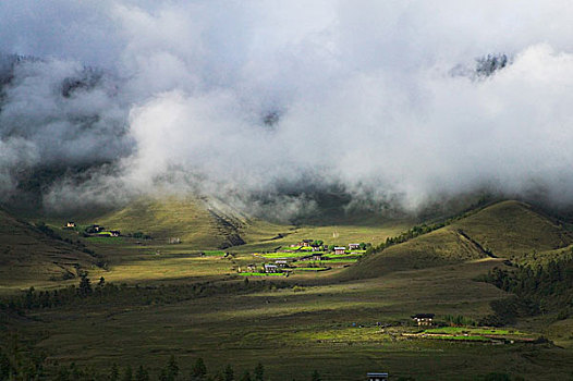 不丹,乡村,房子,农田