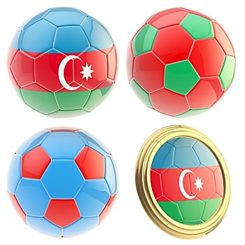 阿塞拜疆,球队,四个,足球,隔绝,白色背景