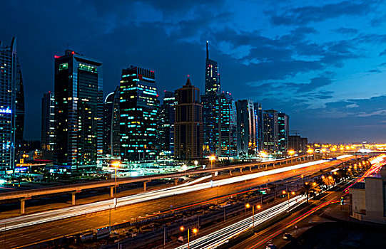 城市天际线,日落,迪拜,阿联酋