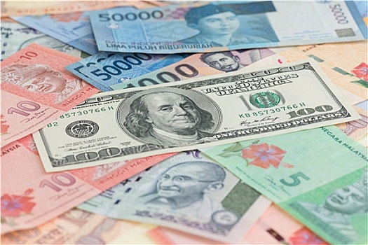 美洲,100美元,钞票,亚洲货币,印度,印度尼西亚,马来西亚