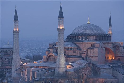 土耳其,伊斯坦布尔,圣索菲亚教堂,清真寺,夜晚