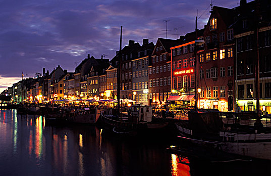 丹麦,哥本哈根,新港,黄昏