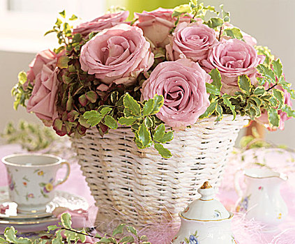 粉色,玫瑰,八仙花属,白色,篮子