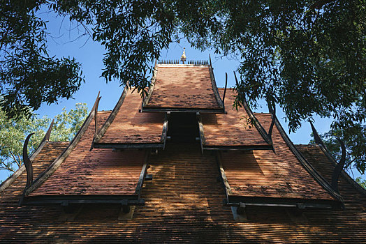 泰国清莱著名景点黑庙里的建筑物的屋顶设计