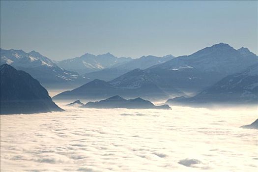 风景,海洋,雾,莱茵河,山谷,东方,瑞士,山峦,山,阿彭策尔