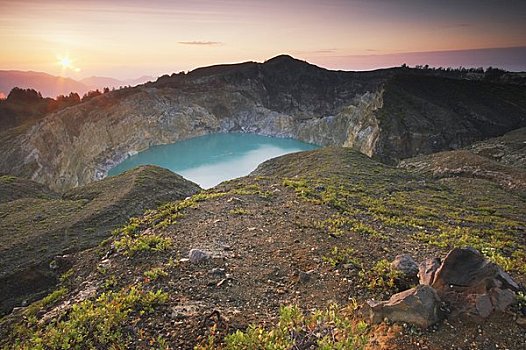 青绿色,湖,火山,印度尼西亚