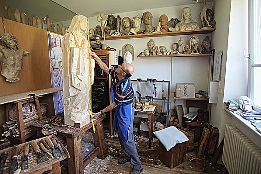 雕刻師,測量,木制模型