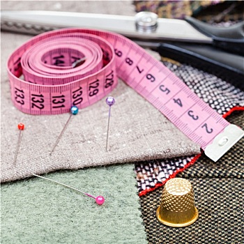 粉色,测量,磁带,套环,大剪刀,纸巾