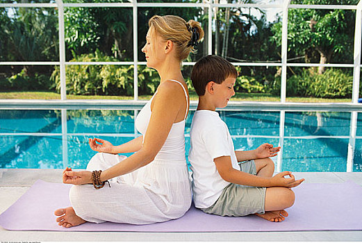 母亲,儿子,练习,瑜珈
