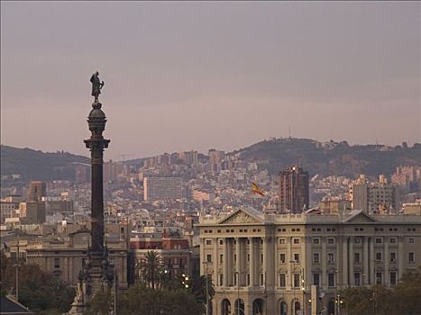 雕塑,柱子,眺台,巴塞罗那,加泰罗尼亚,西班牙