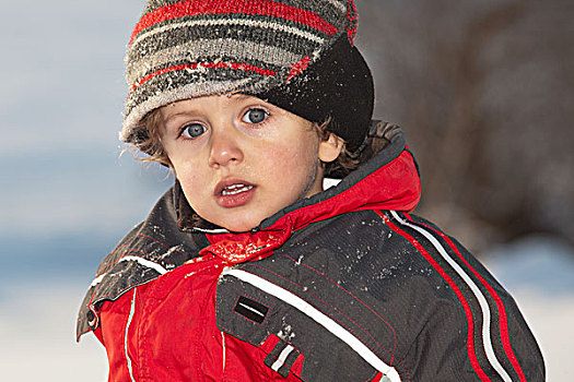 男孩,肖像,无边帽,户外,冬天,桑德贝,安大略省,加拿大