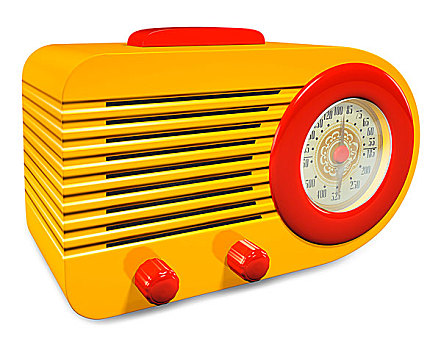 黄色,红色,塑料制品,旧式,无线电