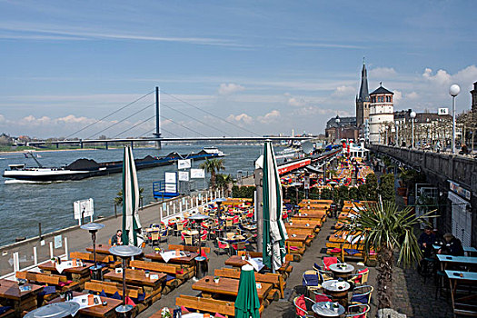 户外,餐馆,莱茵河,河,散步场所,杜塞尔多夫,北方,德国,欧洲