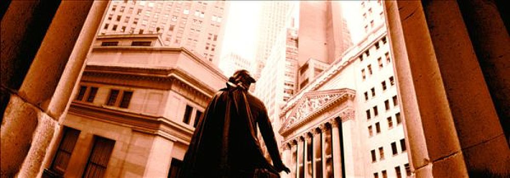 华尔街,纽约股票交易所,雕塑,乔治-华盛顿,曼哈顿,纽约,美国