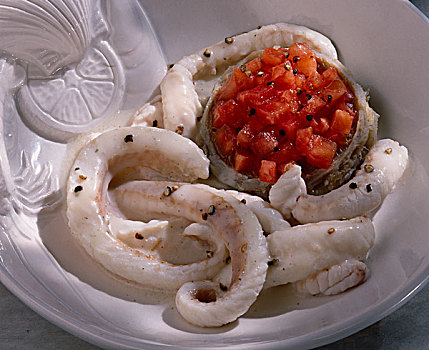 鳎鱼片,块状,西红柿,洋蓟