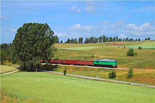 夏天,风景,货运列车