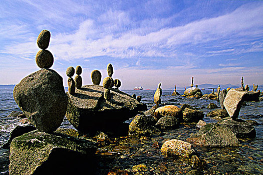 平衡,石头,海堤,史坦利公园,温哥华,不列颠哥伦比亚省,加拿大