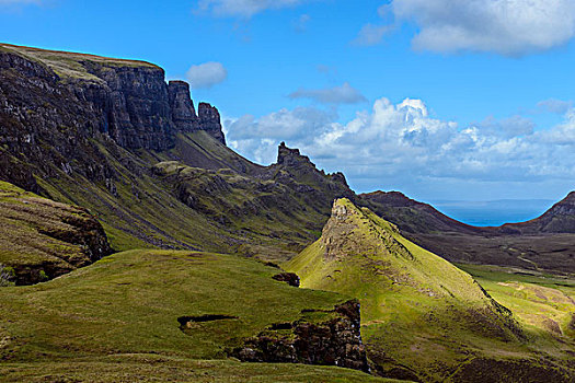 草,悬崖,山景,半岛,斯凯岛,苏格兰,英国