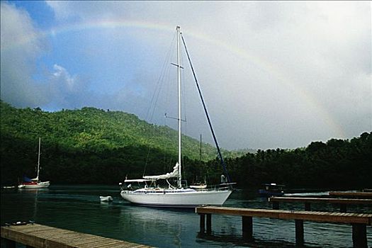 彩虹,风景,上方,港口,加勒比海